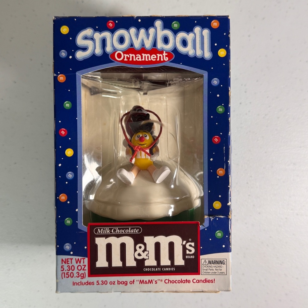 Vintage 2001 M&M's Snowball Ornament - Red & Yellow Santa Sleigh - NIB w/ Candy